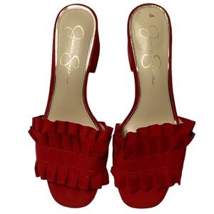 Jessica Simpson Red Ruffle Slide Sandals